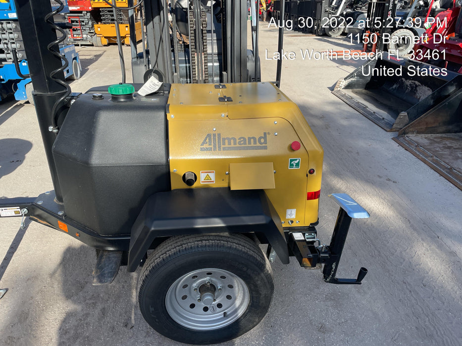 2022 Allmand NLV3GR (4) LED Light Fixture 350W, 23' Vertical Mast, 3kW Prime, Towable, Deep Sea L401, Leveling Jacks, Yanmar T4F 5.8hp