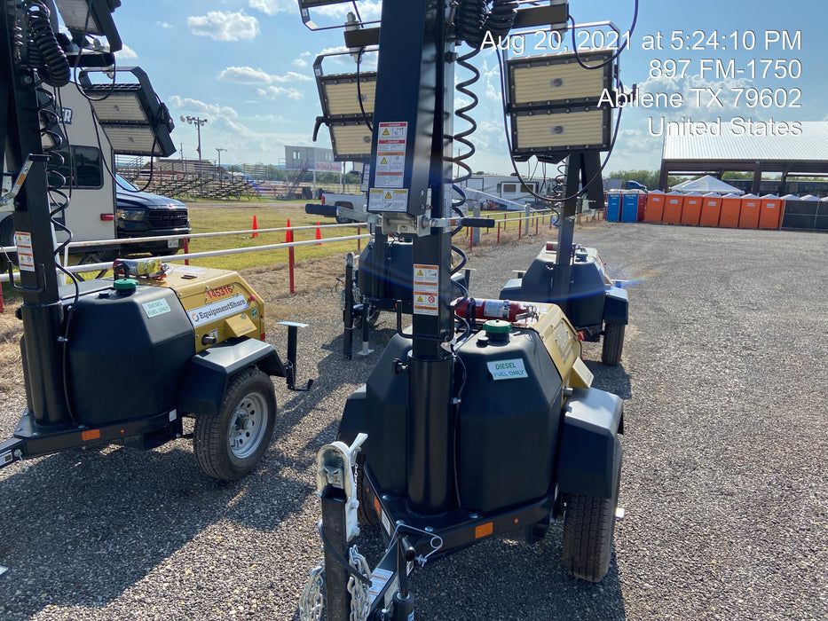 2021 Allmand NLV3GR (4) LED Light Fixture 350W, 23' Vertical Mast, 3kW Prime, Towable, Deep Sea L401, Leveling Jacks, Yanmar T4F 5.8hp