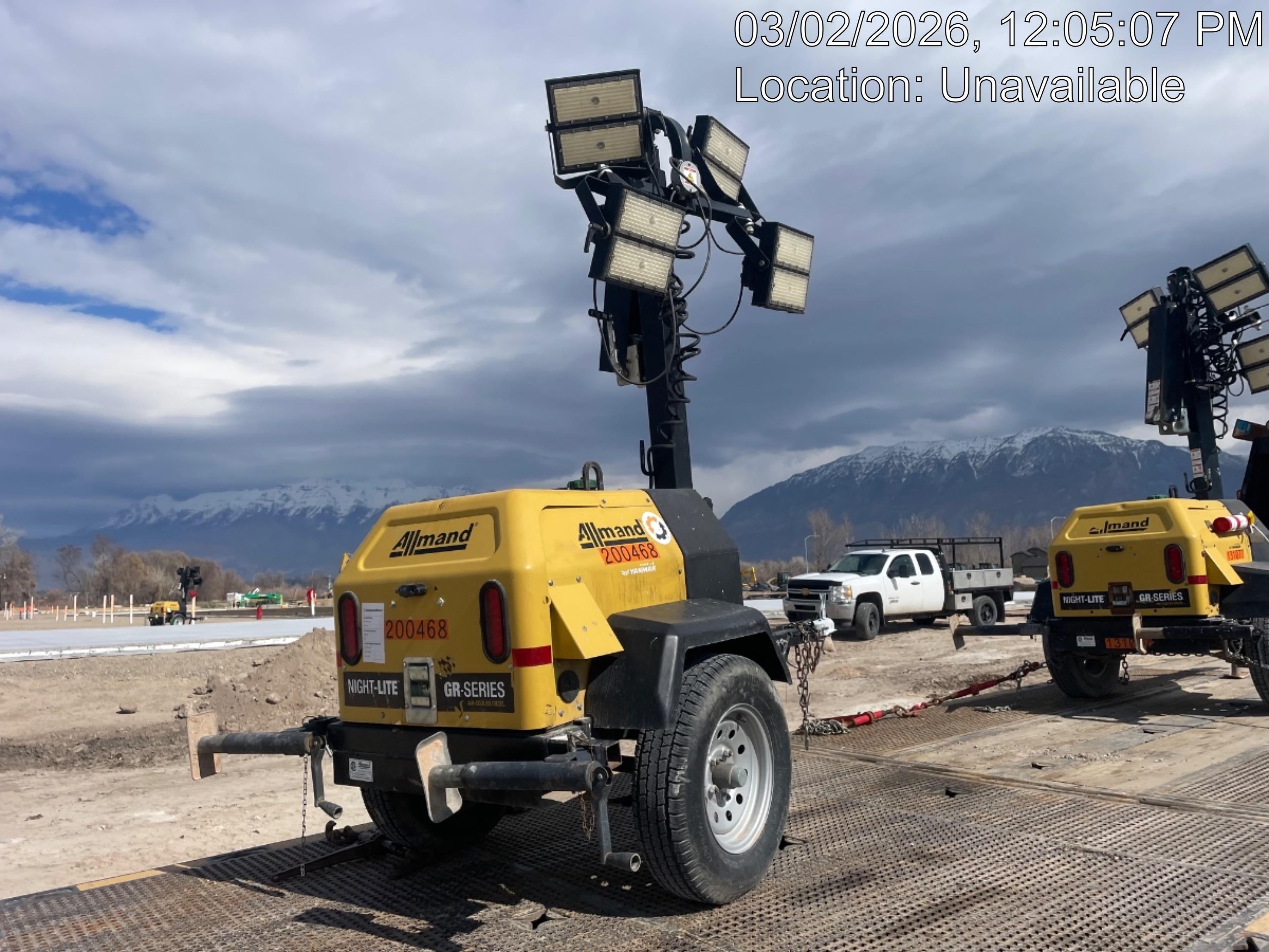 2022 Allmand NLV3GR (4) LED Light Fixture 350W, 23' Vertical Mast, 3kW Prime, Towable, Deep Sea L401, Leveling Jacks, Yanmar T4F 5.8hp