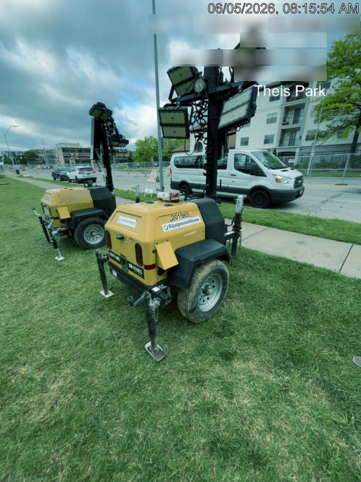 2022 Allmand NLV3GR (4) LED Light Fixture 350W, 23' Vertical Mast, 3kW Prime, Towable, Deep Sea L401, Leveling Jacks, Yanmar T4F 5.8hp