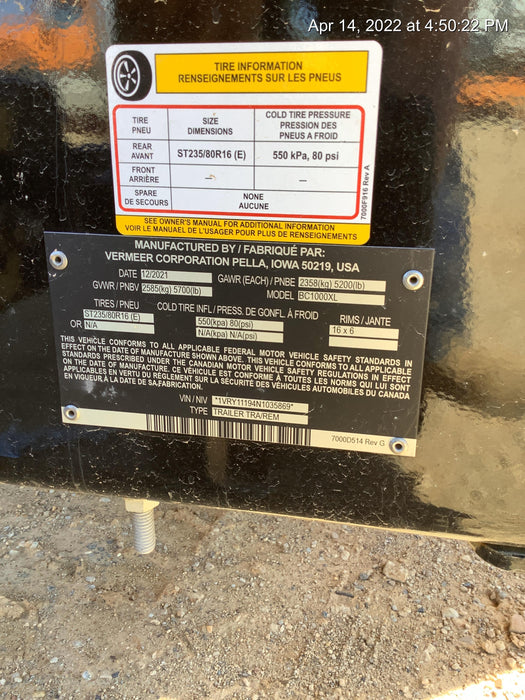 2022 VERMEER BC1000XL Gas