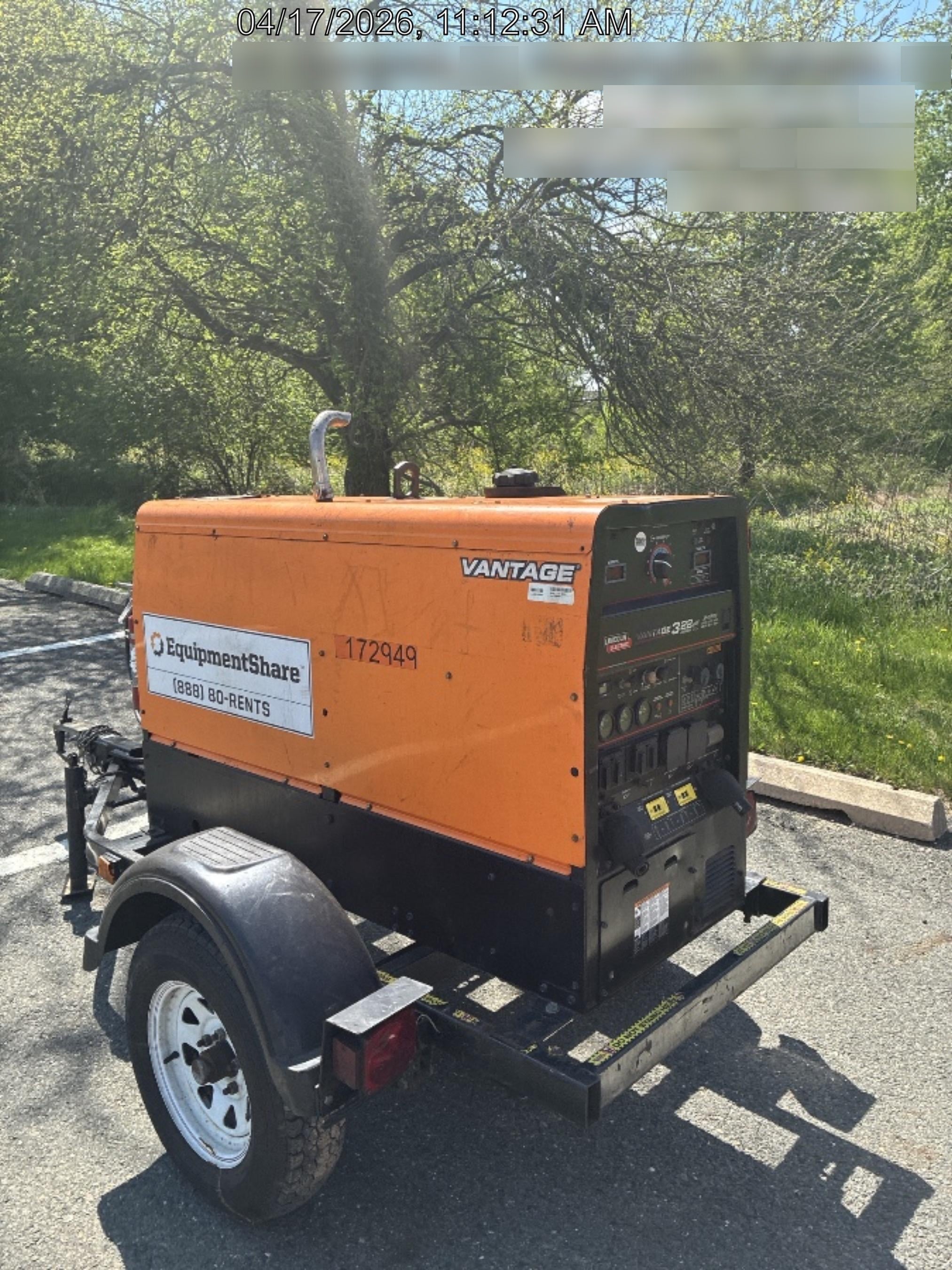 2021 Lincoln Electric Vantage 322 Vantage 322 Ready Pak 3 w/ Decals, ORANGE (includes trailer, cable rack, fender light kit) NO Telematics
