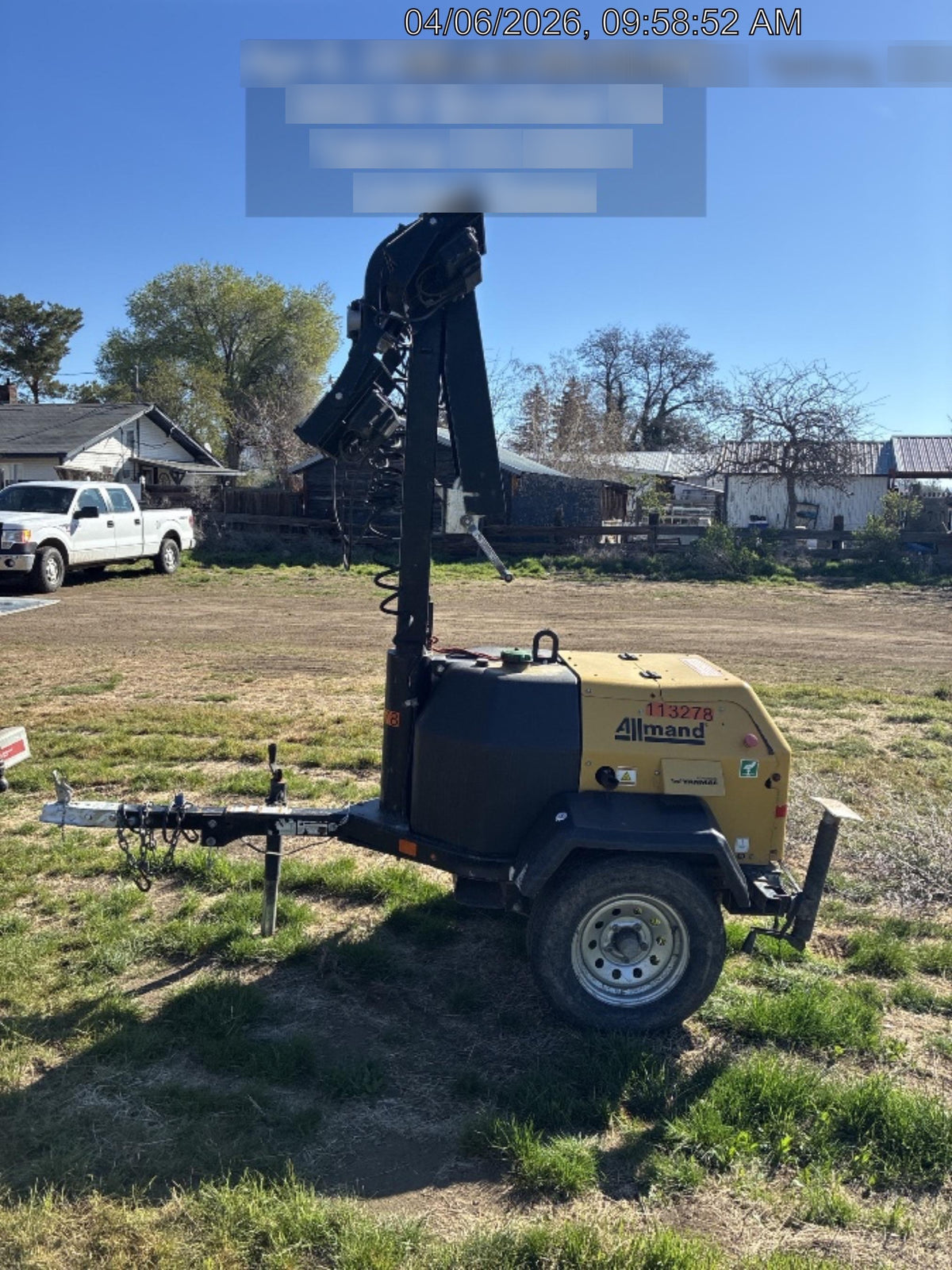 2020 Allmand NLV3GR (4) LED Light Fixture 350W, 23' Vertical Mast, 3kW Prime, Towable, Deep Sea L401, Leveling Jacks, Yanmar T4F 5.8hp