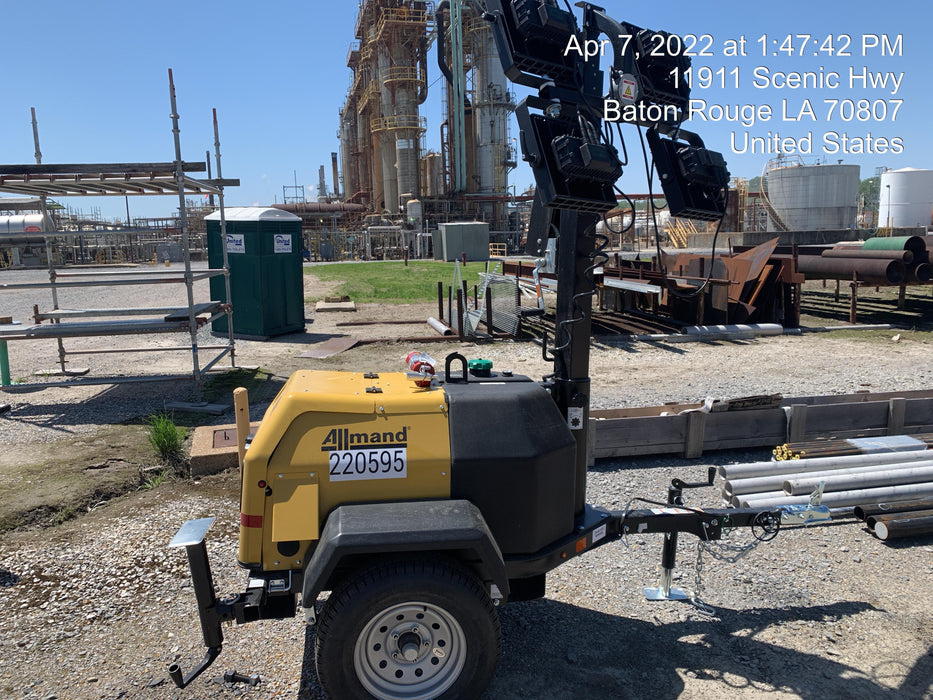 2022 Allmand NLV3GR (4) LED Light Fixture 350W, 23' Vertical Mast, 3kW Prime, Towable, Deep Sea L401, Leveling Jacks, Yanmar T4F 5.8hp