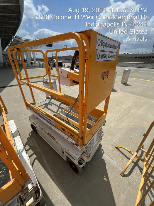 Custom Equipment HB-1430 <ul>
 <li>Hy-Brid Scissor Lift</li>
  <li>Platform capacity up to 670 lbs.</li>
  <li>Working height up to 20 ft</li>
  <li>Weighs under 1,700 lbs.</li>
  <li>Non-marking wheels </li>
</ul>