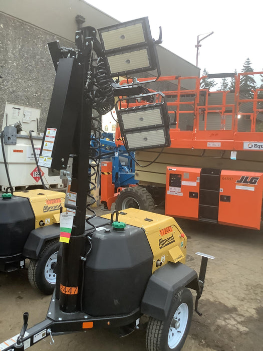 2021 Allmand NLV3GR (4) LED Light Fixture 350W, 23' Vertical Mast, 3kW Prime, Towable, Deep Sea L401, Leveling Jacks, Yanmar T4F 5.8hp