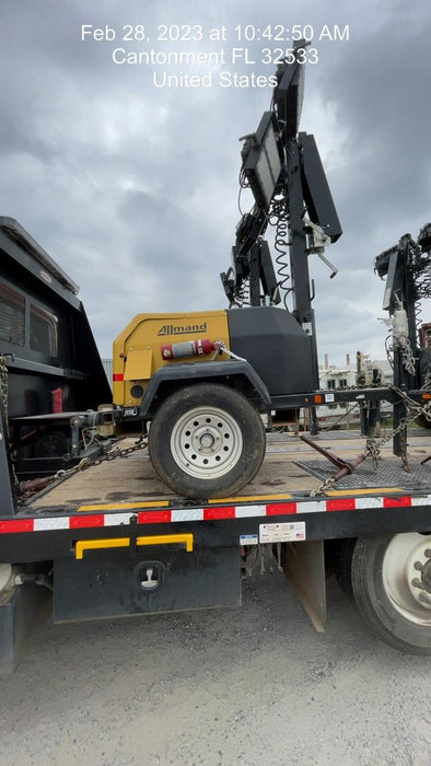 2022 Allmand NLV3GR (4) LED Light Fixture 350W, 23' Vertical Mast, 3kW Prime, Towable, Deep Sea L401, Leveling Jacks, Yanmar T4F 5.8hp