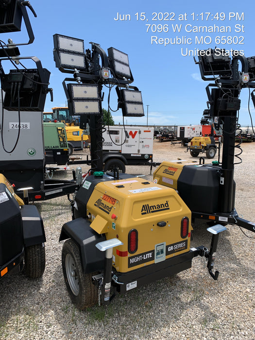 2022 Allmand NLV3GR (4) LED Light Fixture 350W, 23' Vertical Mast, 3kW Prime, Towable, Deep Sea L401, Leveling Jacks, Yanmar T4F 5.8hp