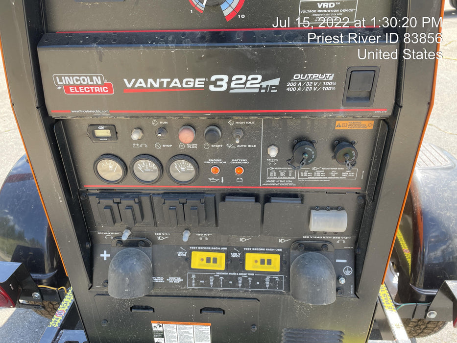 2021 Lincoln Electric Vantage 322 Vantage 322 Ready Pak 3 w/ Decals, ORANGE (includes trailer, cable rack, fender light kit) NO Telematics