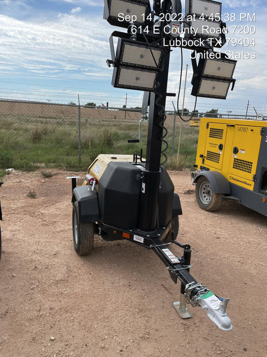 2022 Allmand NLV3GR (4) LED Light Fixture 350W, 23' Vertical Mast, 3kW Prime, Towable, Deep Sea L401, Leveling Jacks, Yanmar T4F 5.8hp