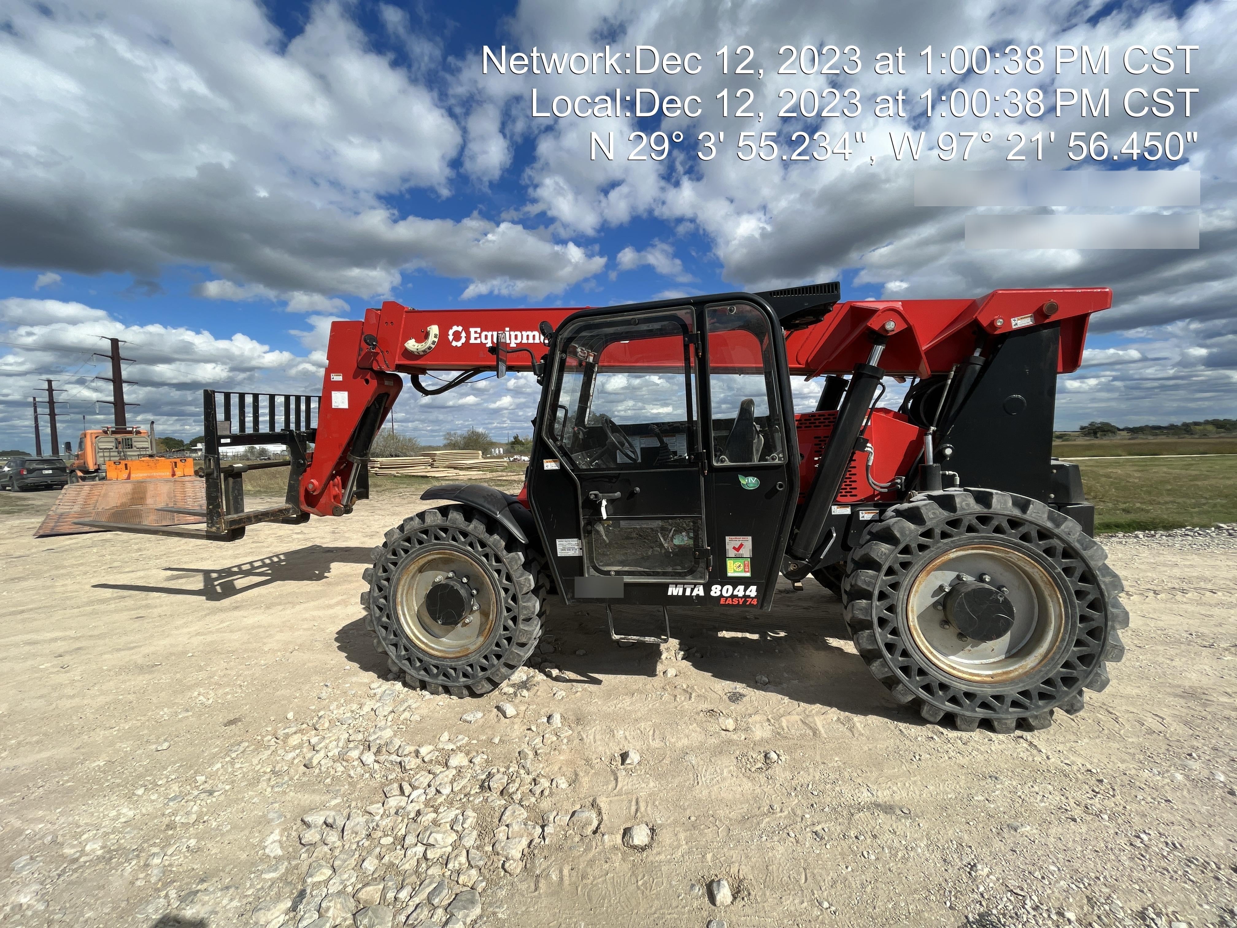 2019 Manitou MTA8044 74hp T4F, Cab/Heat/Air, Cab and Boom LED work lights, Auxiliary Hydraulics, Solid Tires, Amber strobe, Lift Hook 66" Carriage, 60" Forks