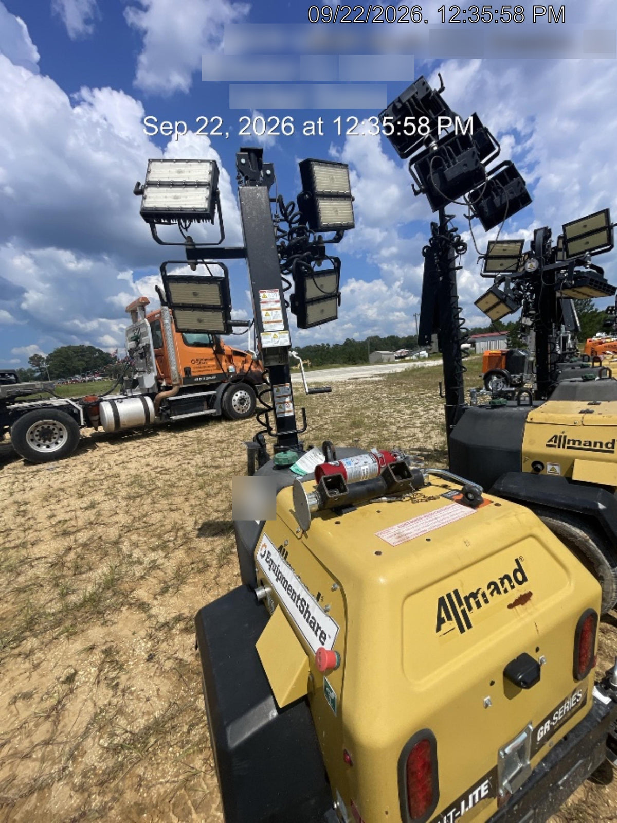 2022 Allmand NLV3GR (4) LED Light Fixture 350W, 23' Vertical Mast, 3kW Prime, Towable, Deep Sea L401, Leveling Jacks, Yanmar T4F 5.8hp