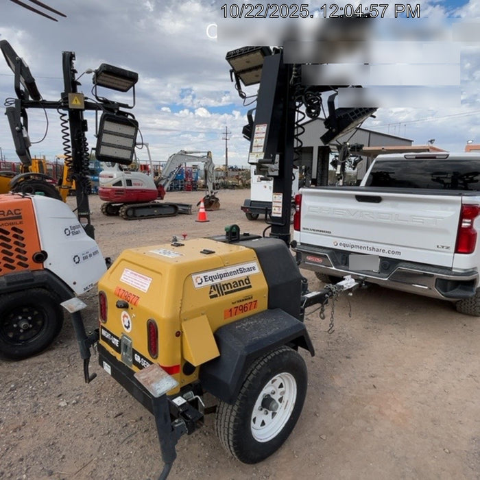 Allmand NLV3GR (4) LED Light Fixture 350W, 23' Vertical Mast, 3kW Prime, Towable, Deep Sea L401, Leveling Jacks, Yanmar T4F 5.8hp