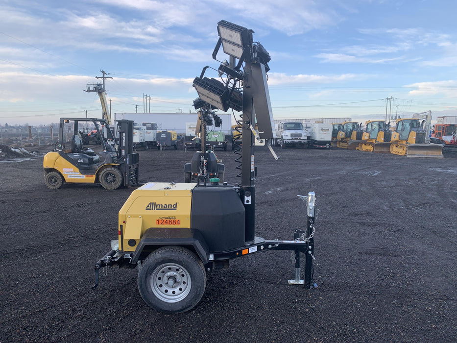 2020 Allmand NLV3GR (4) LED Light Fixture 350W, 23' Vertical Mast, 3kW Prime, Towable, Deep Sea L401, Leveling Jacks, Yanmar T4F 5.8hp