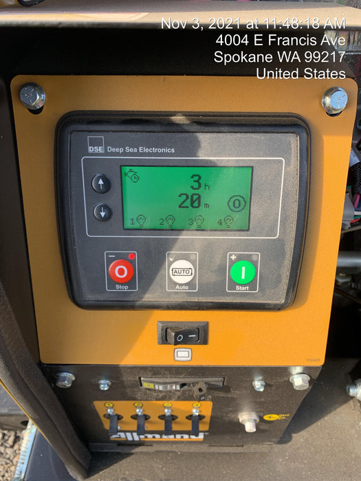 2021 Allmand NLV3GR (4) LED Light Fixture 350W, 23' Vertical Mast, 3kW Prime, Towable, Deep Sea L401, Leveling Jacks, Yanmar T4F 5.8hp