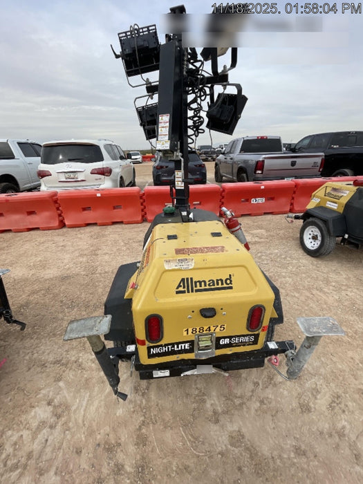 Allmand NLV3GR (4) LED Light Fixture 350W, 23' Vertical Mast, 3kW Prime, Towable, Deep Sea L401, Leveling Jacks, Yanmar T4F 5.8hp