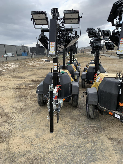 2021 Allmand NLV3GR (4) LED Light Fixture 350W, 23' Vertical Mast, 3kW Prime, Towable, Deep Sea L401, Leveling Jacks, Yanmar T4F 5.8hp