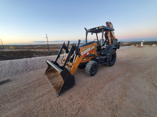 2019 Case 580N EP Canopy, 4WD, 1-Way Aux Hydraulics, Pilot Controls, Ride Control and Loader Aux Hydraulics, 900 LB. Front CWT, 82" HD LONG LIP (1 CU. YD.) W/BOCE AND LIFT EYES, FLIP OVER/STABILIZER PADS COMB