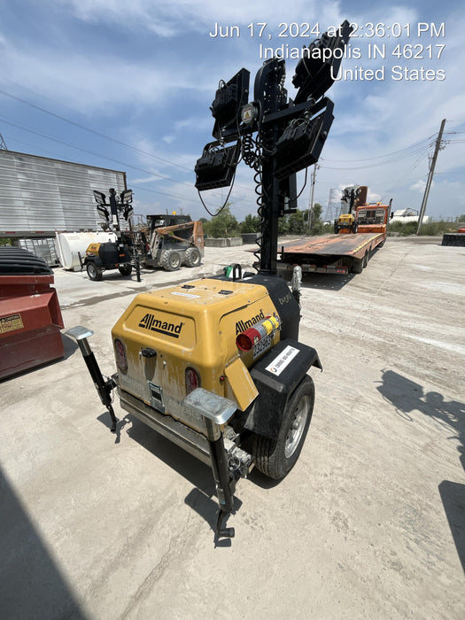 2022 Allmand NLV3GR (4) LED Light Fixture 350W, 23' Vertical Mast, 3kW Prime, Towable, Deep Sea L401, Leveling Jacks, Yanmar T4F 5.8hp