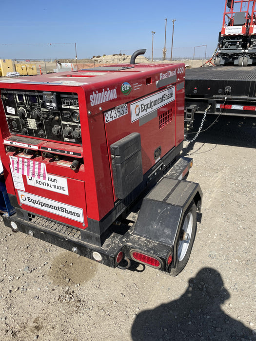 2022 Shindaiwa DGW400MDL Kubota D902 Engine, 23 HP, Dual Op Welder, Wire, Arc, Droop Stick, Tig, and CC Stick Functionality, Simulphase, 3 Phase and 1 Phase Gen Output, Single Axle NB Trlr, Slr Trckl Chrg 12V 12W, Fire Ext