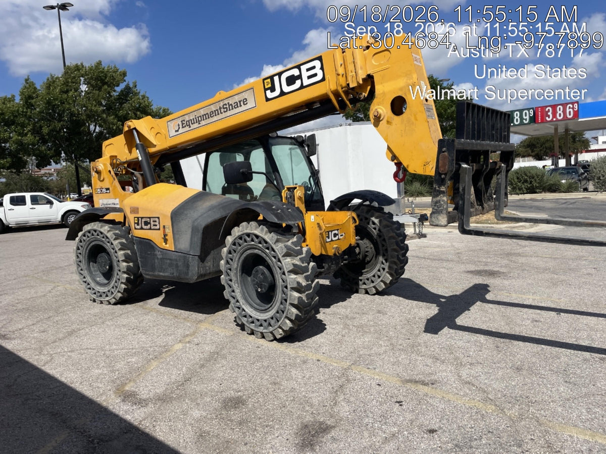 2019 JCB 509-42 JCB 509-42 Enclosed Cab, 74 HP, Solid Tires, Worklights, Beacon, Aux Hydraulics, Lifting Eye, 60" Carriage/60" Forks