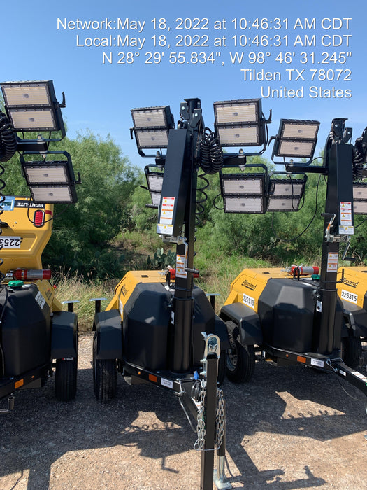 2022 Allmand NLV3GR (4) LED Light Fixture 350W, 23' Vertical Mast, 3kW Prime, Towable, Deep Sea L401, Leveling Jacks, Yanmar T4F 5.8hp