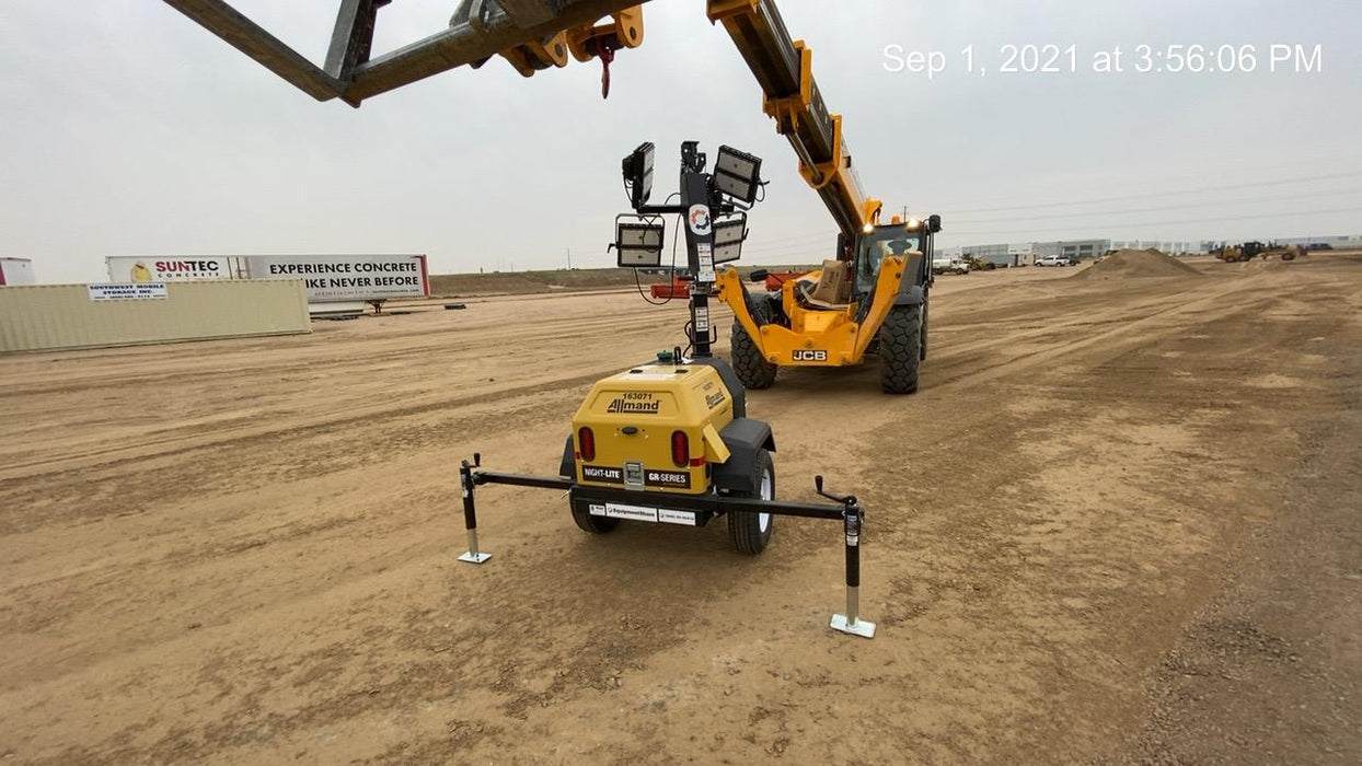 2021 Allmand NLV3GR (4) LED Light Fixture 350W, 23' Vertical Mast, 3kW Prime, Towable, Deep Sea L401, Leveling Jacks, Yanmar T4F 5.8hp