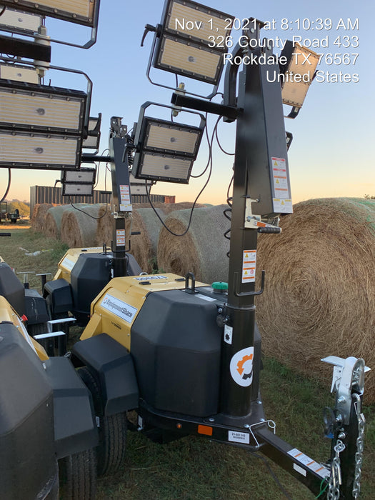 Allmand NLV3GR (4) LED Light Fixture 350W, 23' Vertical Mast, 3kW Prime, Towable, Deep Sea L401, Leveling Jacks, Yanmar T4F 5.8hp