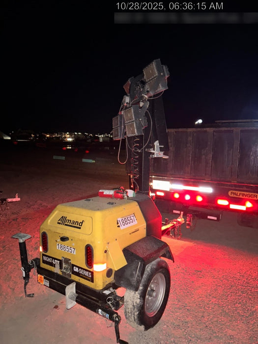 Allmand NLV3GR (4) LED Light Fixture 350W, 23' Vertical Mast, 3kW Prime, Towable, Deep Sea L401, Leveling Jacks, Yanmar T4F 5.8hp