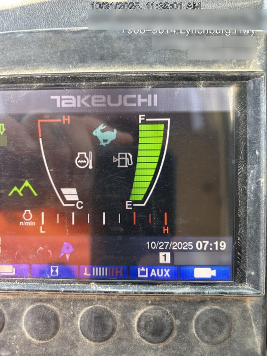 2019 Takeuchi TB290 Cab/Heat/AC Rubber tracks, Dozer blade, Travel alarm, Auxiliary hydraulics w/Manual QC, Hydraulic thumb, 18", 24", and 36" Buckets