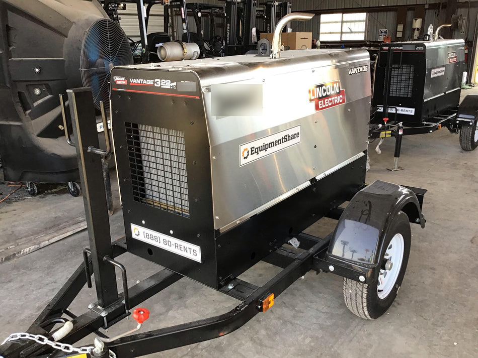 2019 Lincoln Electric Vantage 322 Welder Ready-Pak 3, Two wheel trailer, Fender and Light kit, Cable Rack