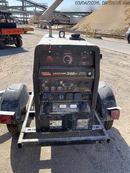 2019 Lincoln Electric Vantage 322 Welder Ready-Pak 3, Two wheel trailer, Fender and Light kit, Cable Rack
