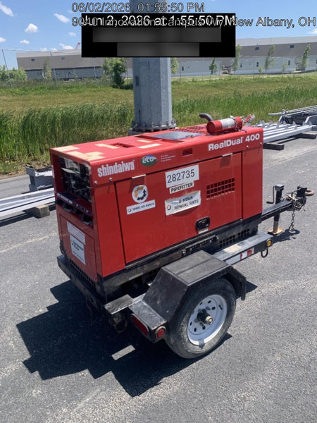 2022 Shindaiwa DGW400MDL Kubota D902 Engine, 23 HP, Dual Op Welder, Wire, Arc, Droop Stick, Tig, and CC Stick Functionality, Simulphase, 3 Phase and 1 Phase Gen Output, Single Axle NB Trlr, Slr Trckl Chrg 12V 12W, Fire Ext