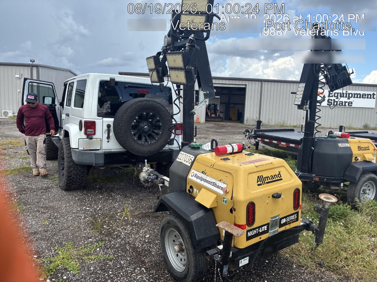 2022 Allmand NLV3GR (4) LED Light Fixture 350W, 23' Vertical Mast, 3kW Prime, Towable, Deep Sea L401, Leveling Jacks, Yanmar T4F 5.8hp