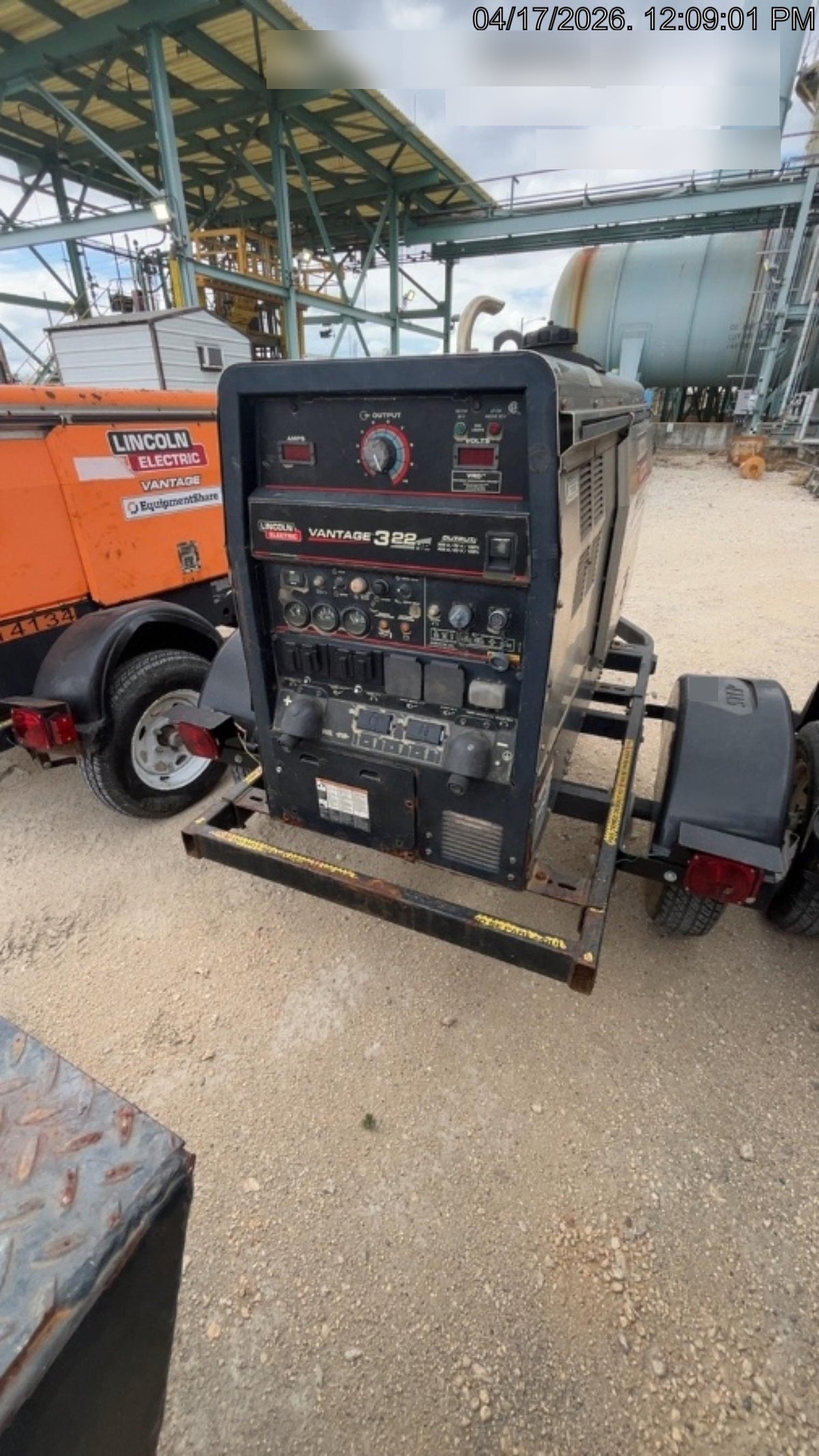 2019 Lincoln Electric Vantage 322 Welder Ready-Pak 3, Two wheel trailer, Fender and Light kit, Cable Rack