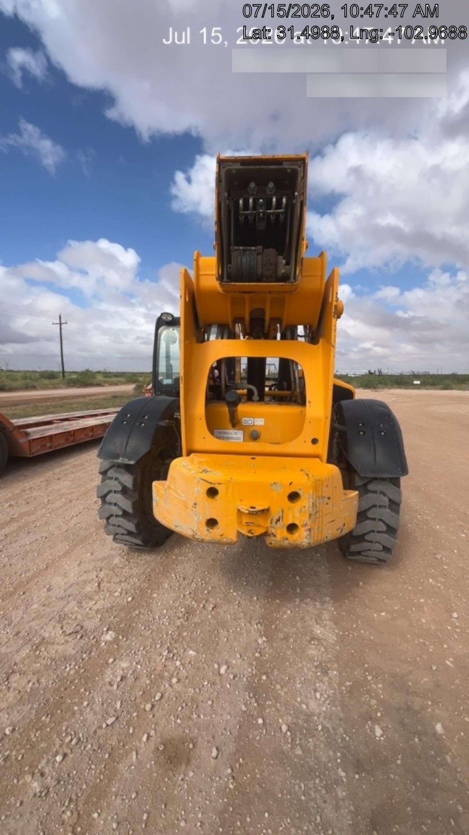2019 JCB 510-56 74 HP w/Open ROPS, Beacon, Aux Hydraulics, Worklights, Solid Tires w/60" Carriage/Forks