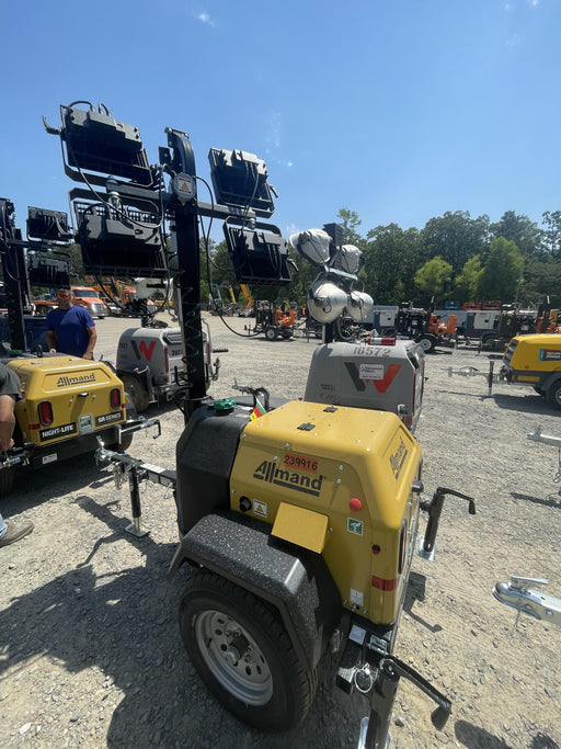 2022 Allmand NLV3GR (4) LED Light Fixture 350W, 23' Vertical Mast, 3kW Prime, Towable, Deep Sea L401, Leveling Jacks, Yanmar T4F 5.8hp