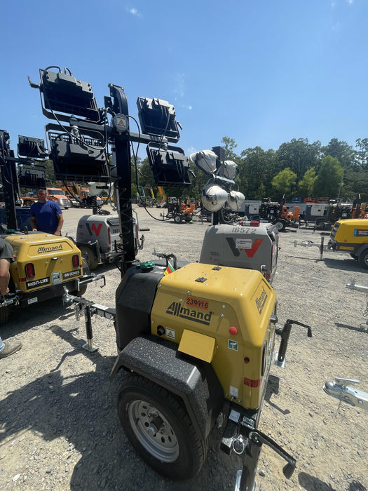 2022 Allmand NLV3GR (4) LED Light Fixture 350W, 23' Vertical Mast, 3kW Prime, Towable, Deep Sea L401, Leveling Jacks, Yanmar T4F 5.8hp