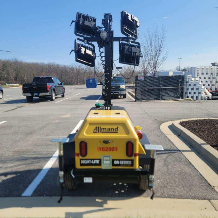 2021 Allmand NLV3GR (4) LED Light Fixture 350W, 23' Vertical Mast, 3kW Prime, Towable, Deep Sea L401, Leveling Jacks, Yanmar T4F 5.8hp