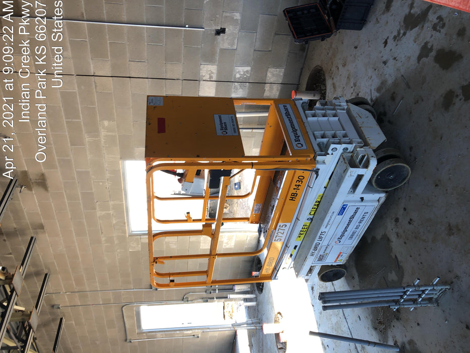 Custom Equipment HB-1430 <ul>
 <li>Hy-Brid Scissor Lift</li>
  <li>Platform capacity up to 670 lbs.</li>
  <li>Working height up to 20 ft</li>
  <li>Weighs under 1,700 lbs.</li>
  <li>Non-marking wheels </li>
</ul>