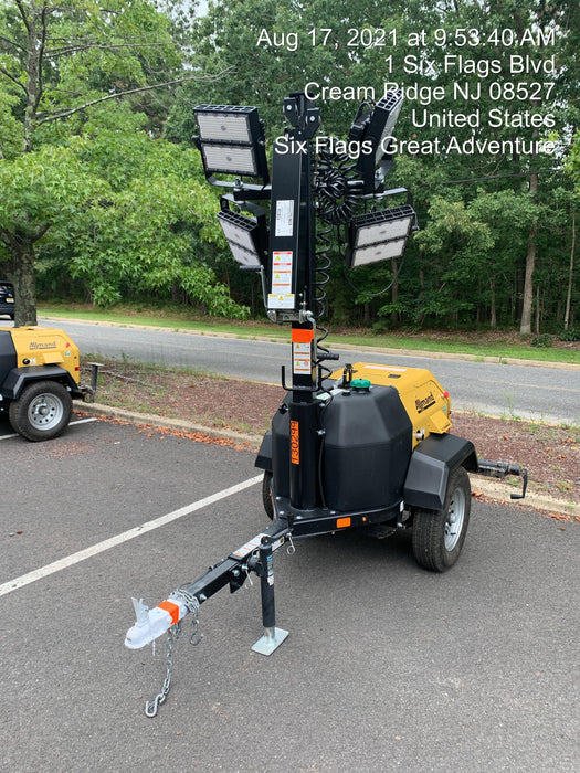 2021 Allmand NLV3GR (4) LED Light Fixture 350W, 23' Vertical Mast, 3kW Prime, Towable, Deep Sea L401, Leveling Jacks, Yanmar T4F 5.8hp