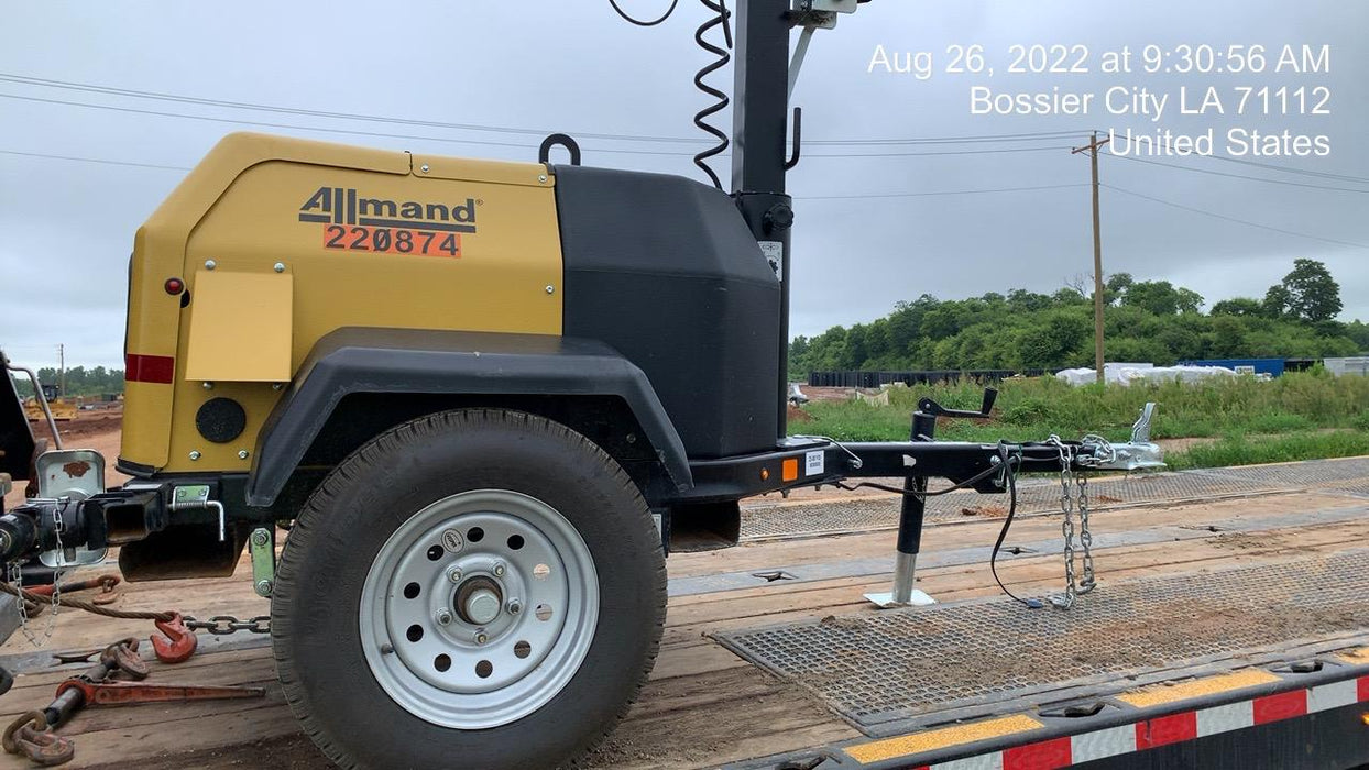 2022 Allmand NLV3GR (4) LED Light Fixture 350W, 23' Vertical Mast, 3kW Prime, Towable, Deep Sea L401, Leveling Jacks, Yanmar T4F 5.8hp