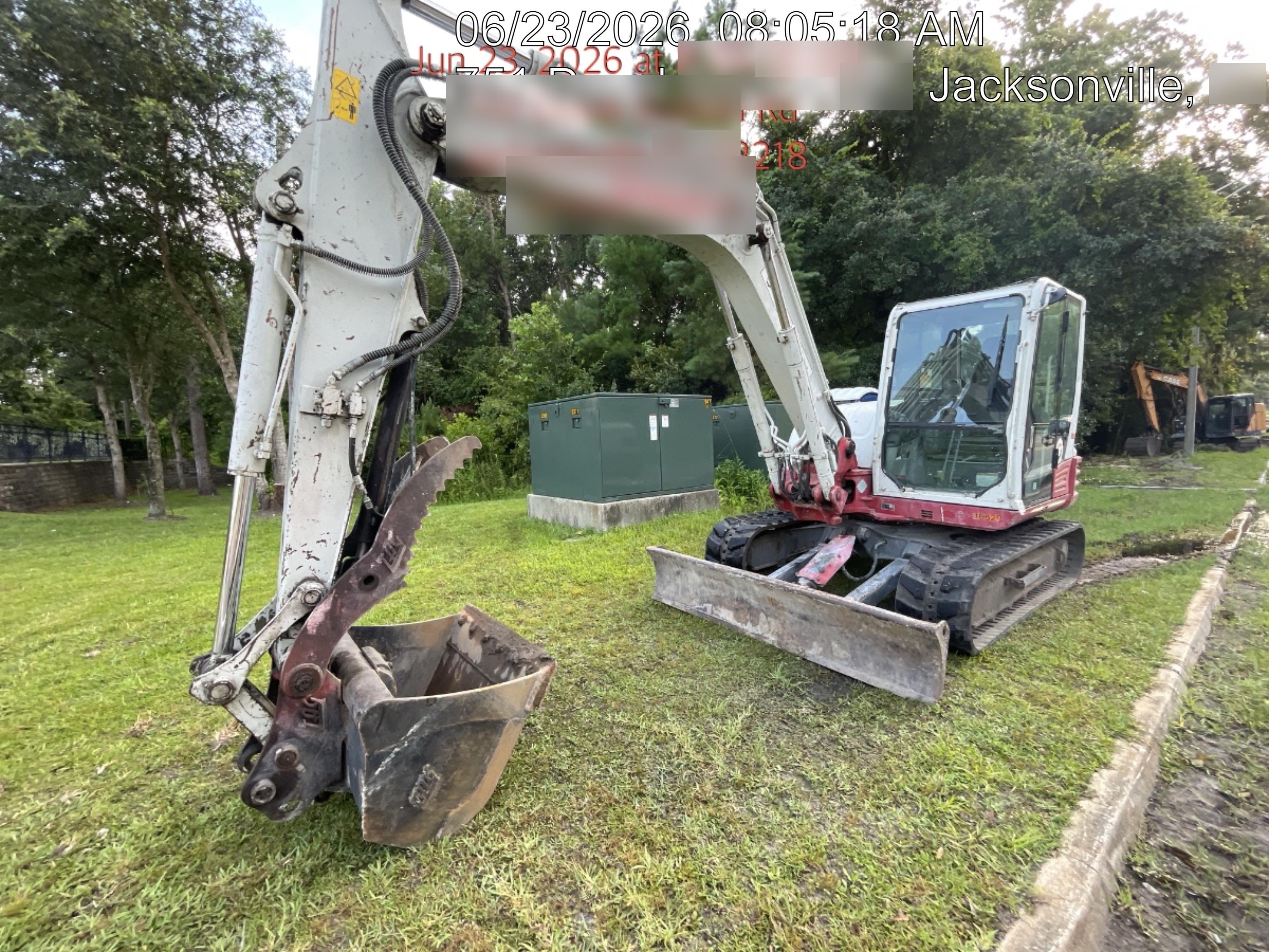 2019 Takeuchi TB290 Cab, AC, Rubber Tracks, Dozer Blade, Travel Alarm, Control Pattern Change Valve, Auxiliary Hydraulics w/18" Quick Coupler Bucket with teeth, 6.2 cu. ft. capacity/24" Quick Coupler Bucket with teeth, 8.6 cu. ft. capacity/36" Quick Coupler Bucket with teeth, 13.4 cu. ft. capacity, Quick Coupler, Hydraulic Thumb Installed