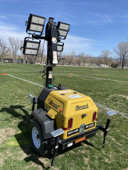 2021 Allmand NLV3GR (4) LED Light Fixture 350W, 23' Vertical Mast, 3kW Prime, Towable, Deep Sea L401, Leveling Jacks, Yanmar T4F 5.8hp