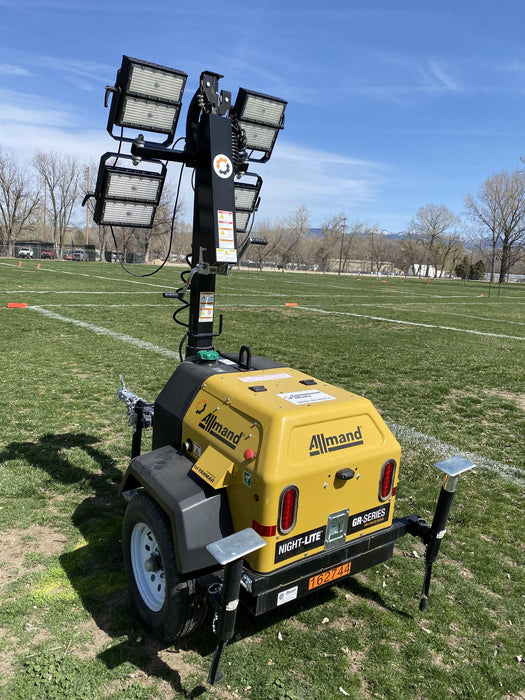 2021 Allmand NLV3GR (4) LED Light Fixture 350W, 23' Vertical Mast, 3kW Prime, Towable, Deep Sea L401, Leveling Jacks, Yanmar T4F 5.8hp