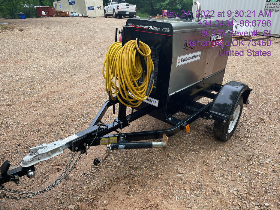 2019 Lincoln Electric Vantage 322 Ready-Pak 3, Two Wheel Trailer, Fender and Light Kit, Cable Rack