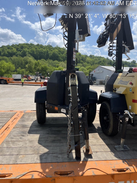 2021 Allmand NLV3GR (4) LED Light Fixture 350W, 23' Vertical Mast, 3kW Prime, Towable, Deep Sea L401, Leveling Jacks, Yanmar T4F 5.8hp