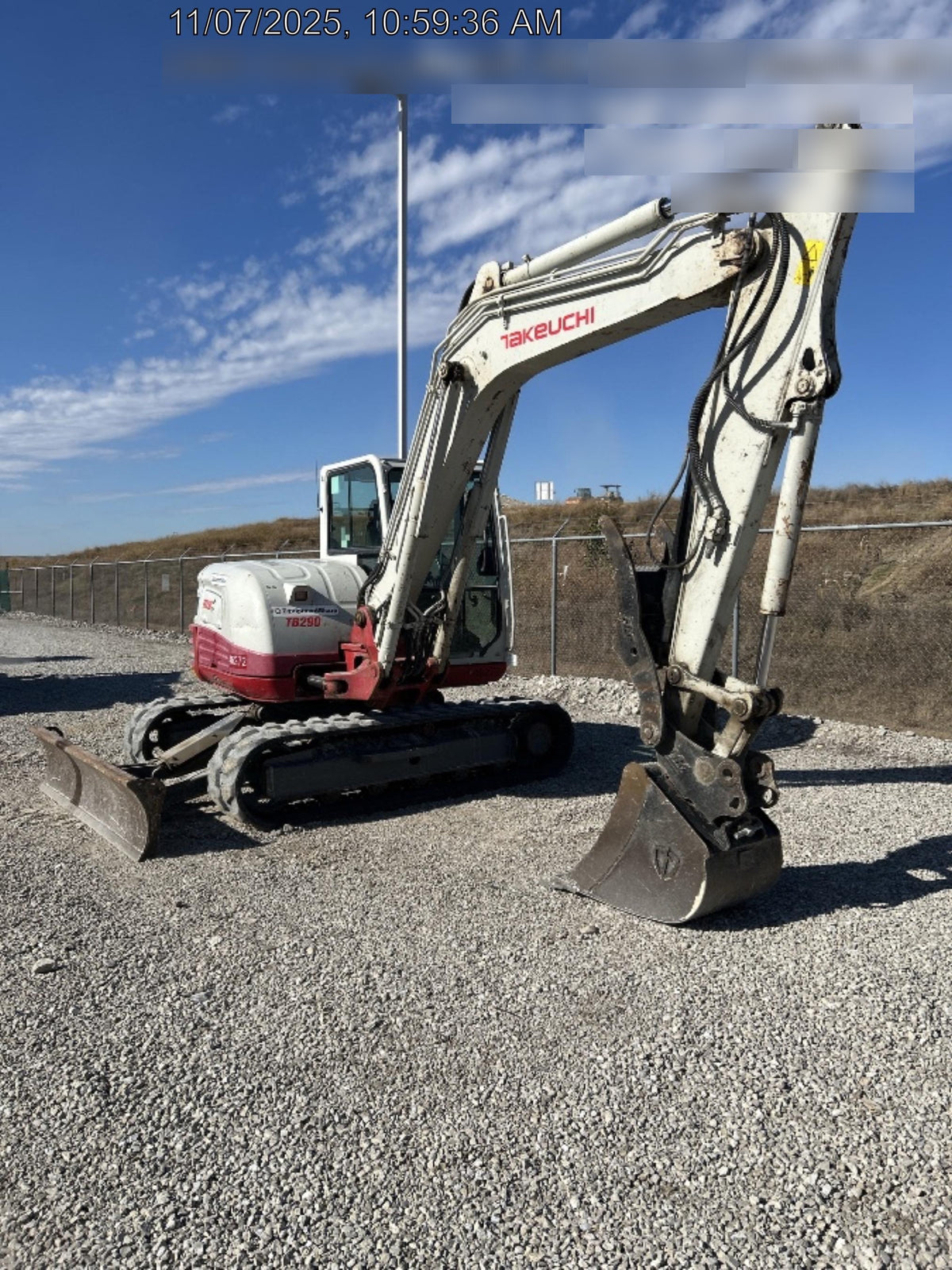 2019 Takeuchi TB290 Cab/Heat/AC Rubber tracks, Dozer blade, Travel alarm, Auxiliary hydraulics w/Manual QC, Hydraulic thumb, 18", 24", and 36" Buckets
