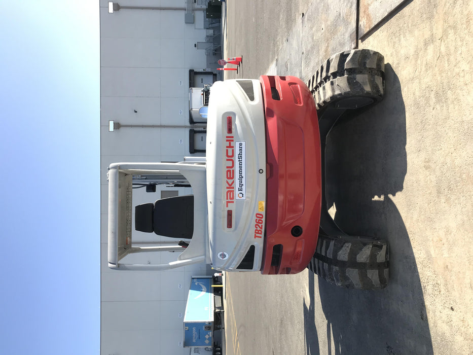 2019 Takeuchi TB260 Canopy, Standard Blade, Auxiliary hydraulics Manual QC, Hydraulic thumb, 12" ,18", 24" Bucket