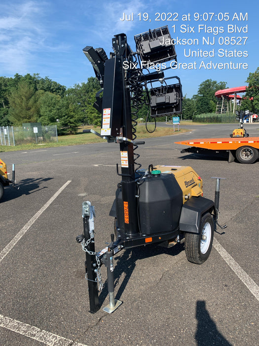 Allmand NLV3GR (4) LED Light Fixture 350W, 23' Vertical Mast, 3kW Prime, Towable, Deep Sea L401, Leveling Jacks, Yanmar T4F 5.8hp